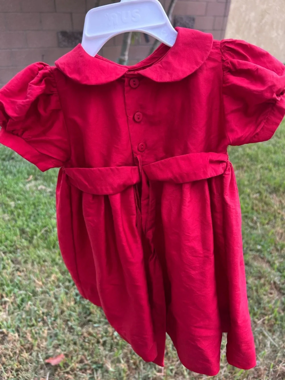 Red Smocked Peter Pan Collar Dress